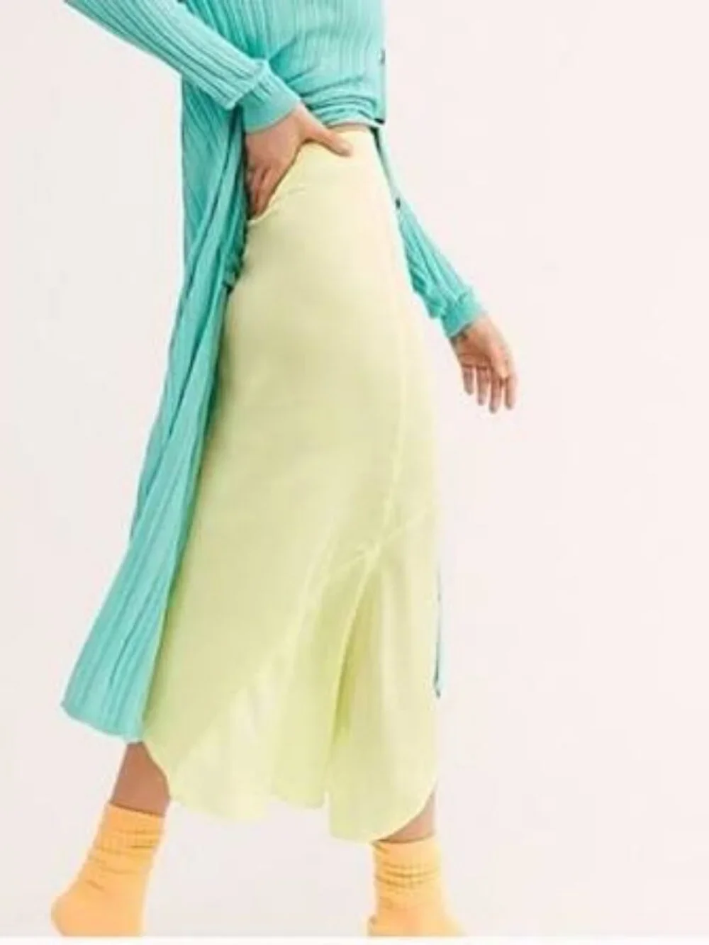 FREE PEOPLE Asymmetrical Lola Midi Skirt - Lemon Electric ** Size 6